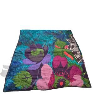 Anthropologie Euro Sham Blue Green Pink Parrot Lush 26X26 & 20x26 100% Cotton